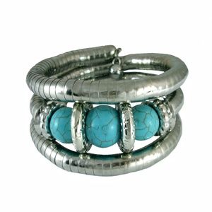 Turquoise & Silver Chunky Wrap Bracelet NWT